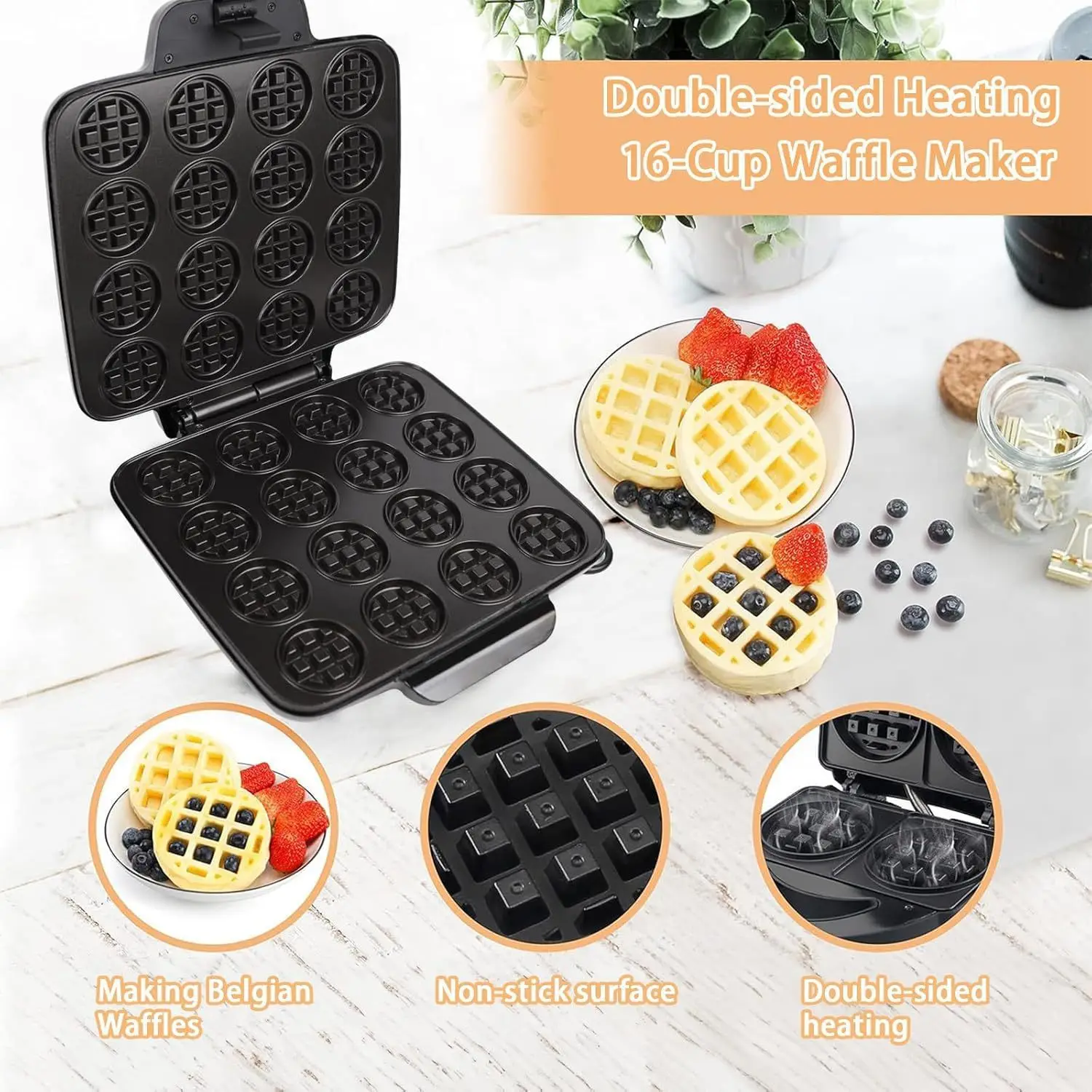 16-Hole Waffle Maker, Quick He - Mini Waffle Maker Machine review and price