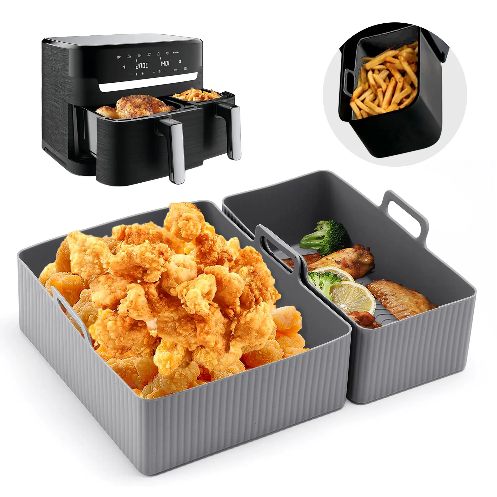 2pcs Set Silicone Air Fryer Ma - Air Fryer Silicone Pot Liner review and price